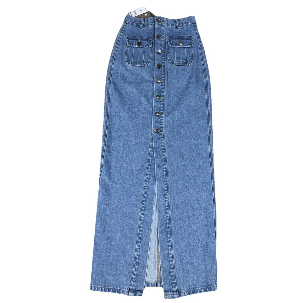 Daya by Zendaya Denim Maxi Skirt XS Split Front Minimalist‎ Capsule Closet Y2K